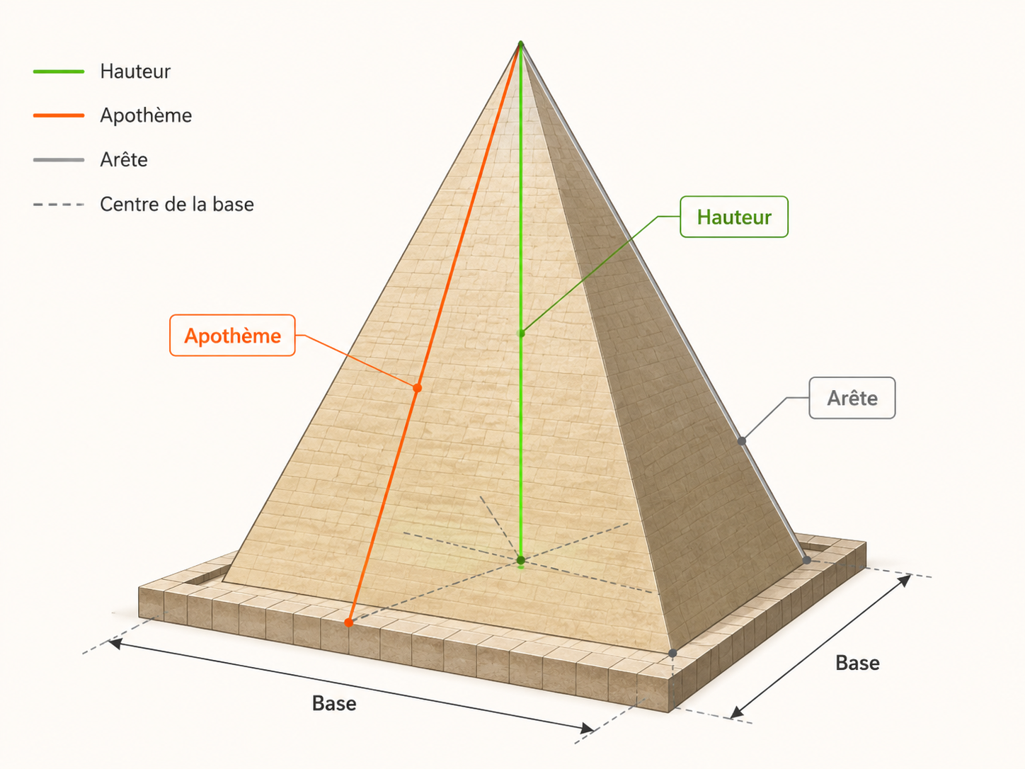 Sch�ma de calcul de hauteur, apoth�me et angle d'une pyramide